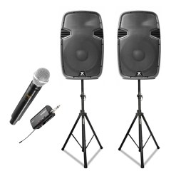 PA System with Wireless Mic and Speaker Stands